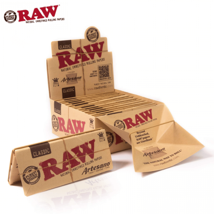 Raw Classic Artesano King Size Slim Papers, Tips, and Tray 15Pk